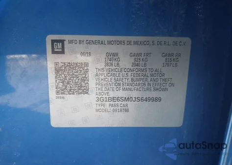 2018 Chevrolet Cruze Lt Auto из США, поврежденный, VIN 3G1BE6SM0JS649989